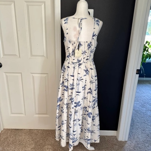 NWT Dress Forum CALLIE BLUE PALM TREE PRINT COTTON CUT-OUT MAXI DRESS 
sz Large - Picture 10 of 12